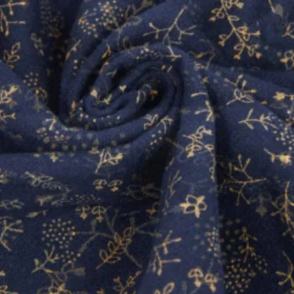 Flanel blauw met gouden blaadjes - Katia